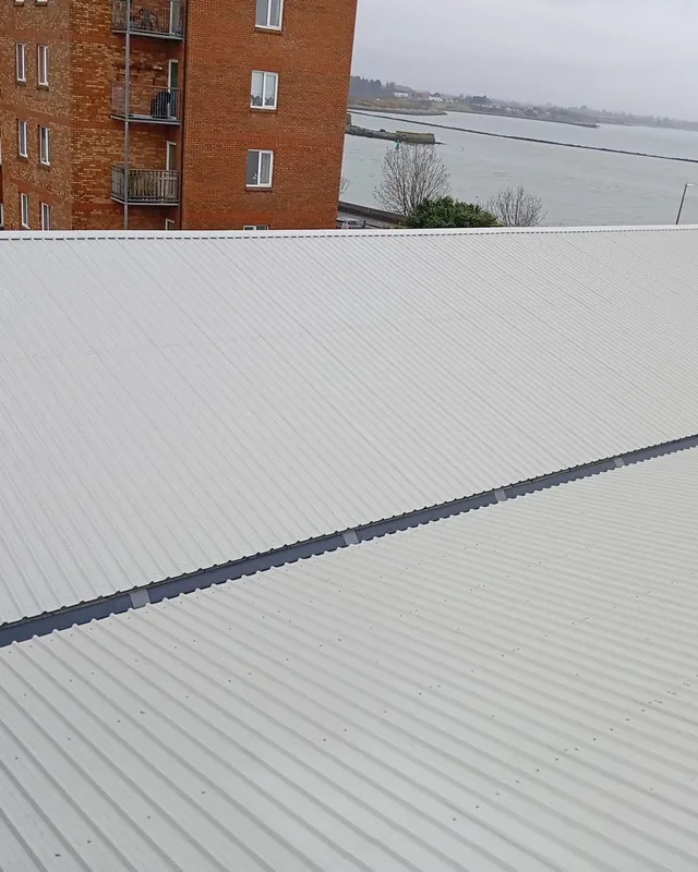 A corrugated roof with a ridge