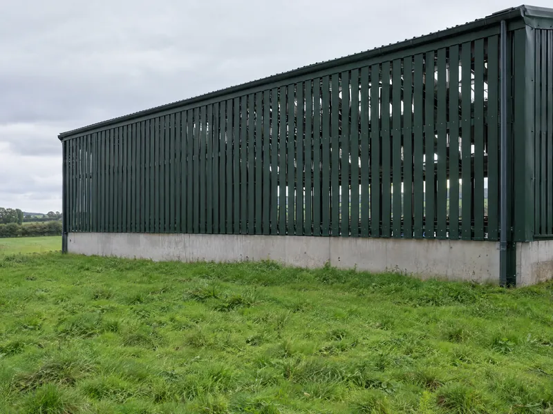 Spaced ventilated cladding on a shed wall