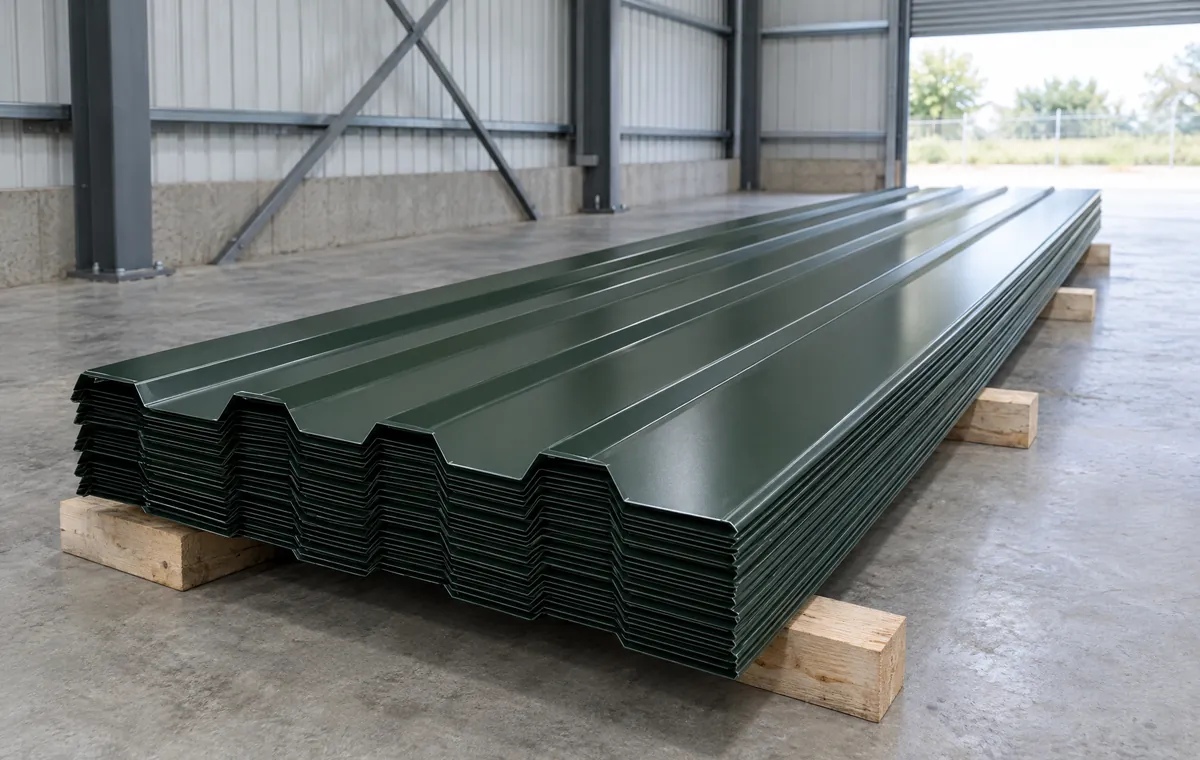 A stack of Juniper Green box profile sheets