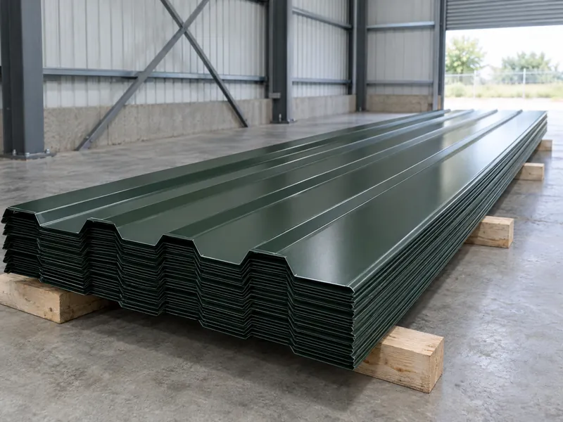A stack of Juniper Green box profile sheets